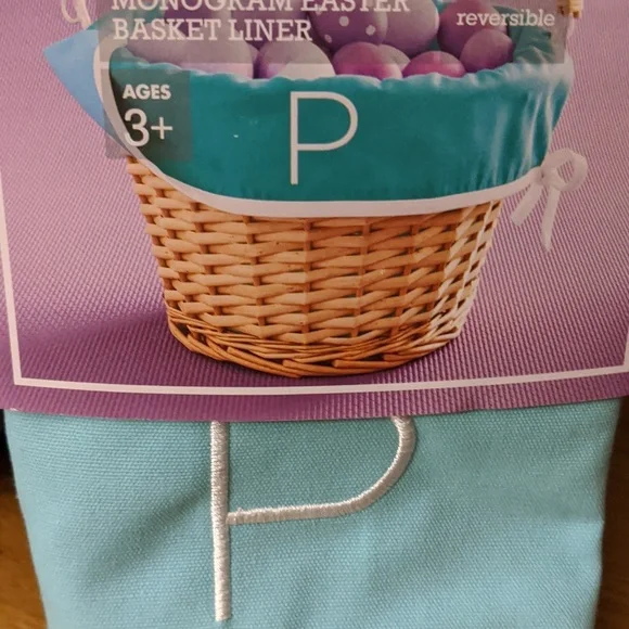 Easter Basket Liner P Monogram Light Blue White Pastel Fabric Liner Spring HTF - Picture 3 of 3